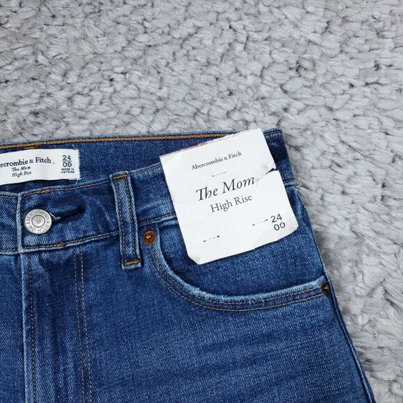 Abercrombie Mom High Rise Jeans Ripped Distressed Blue Size 00 24 Stretch - Picture 4 of 10